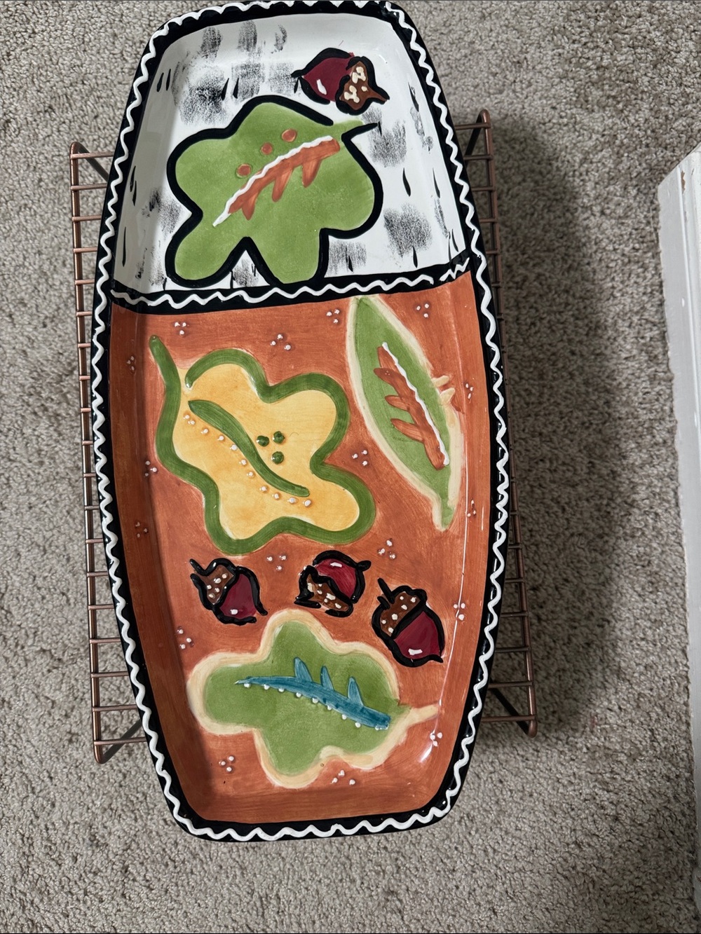 Hand-Painted Green & Orange Ceramic Serving Platter